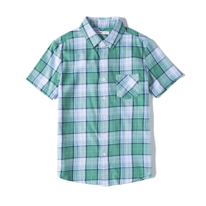 Tronjori Boys' Short Sleeve Button Down Woven Shirt(6,Olive Check) - Image 1